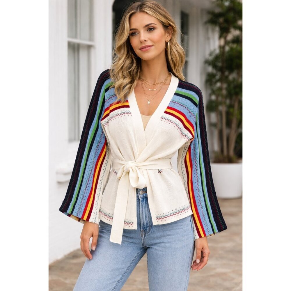 Vintage 70s Helen Sue Deadstock Brand new Unused Bell Sleeve Belted Cardigan L